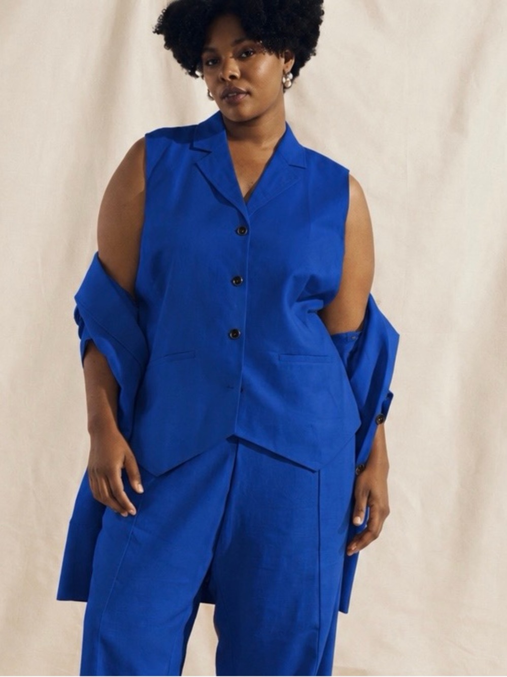 Universal Standard Hanover Stretch Linen Vest 26/28 in Ultramarine Blue